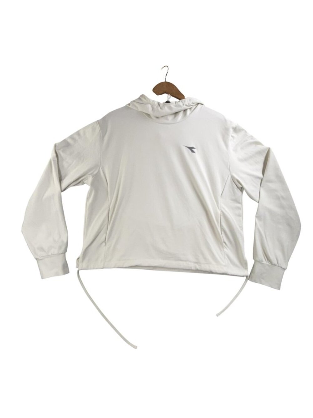 Diadora Hoodie Womens Medium White Lightweight Pullover Drawstring Hem Logo